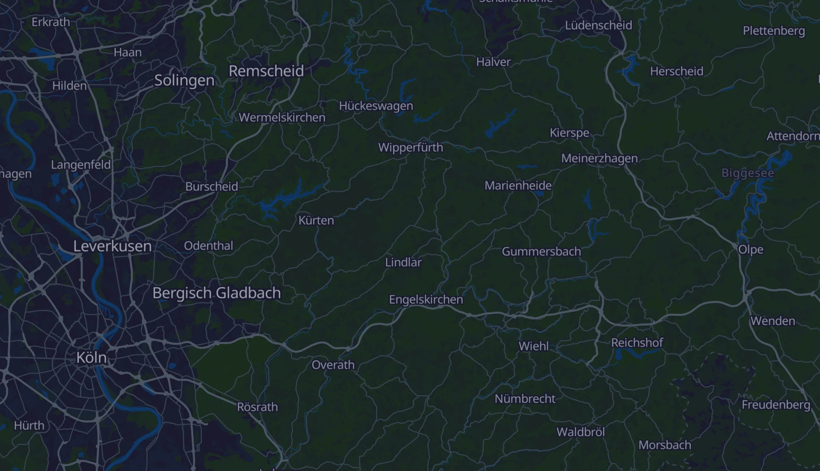 Karte der Region Bergisches Land