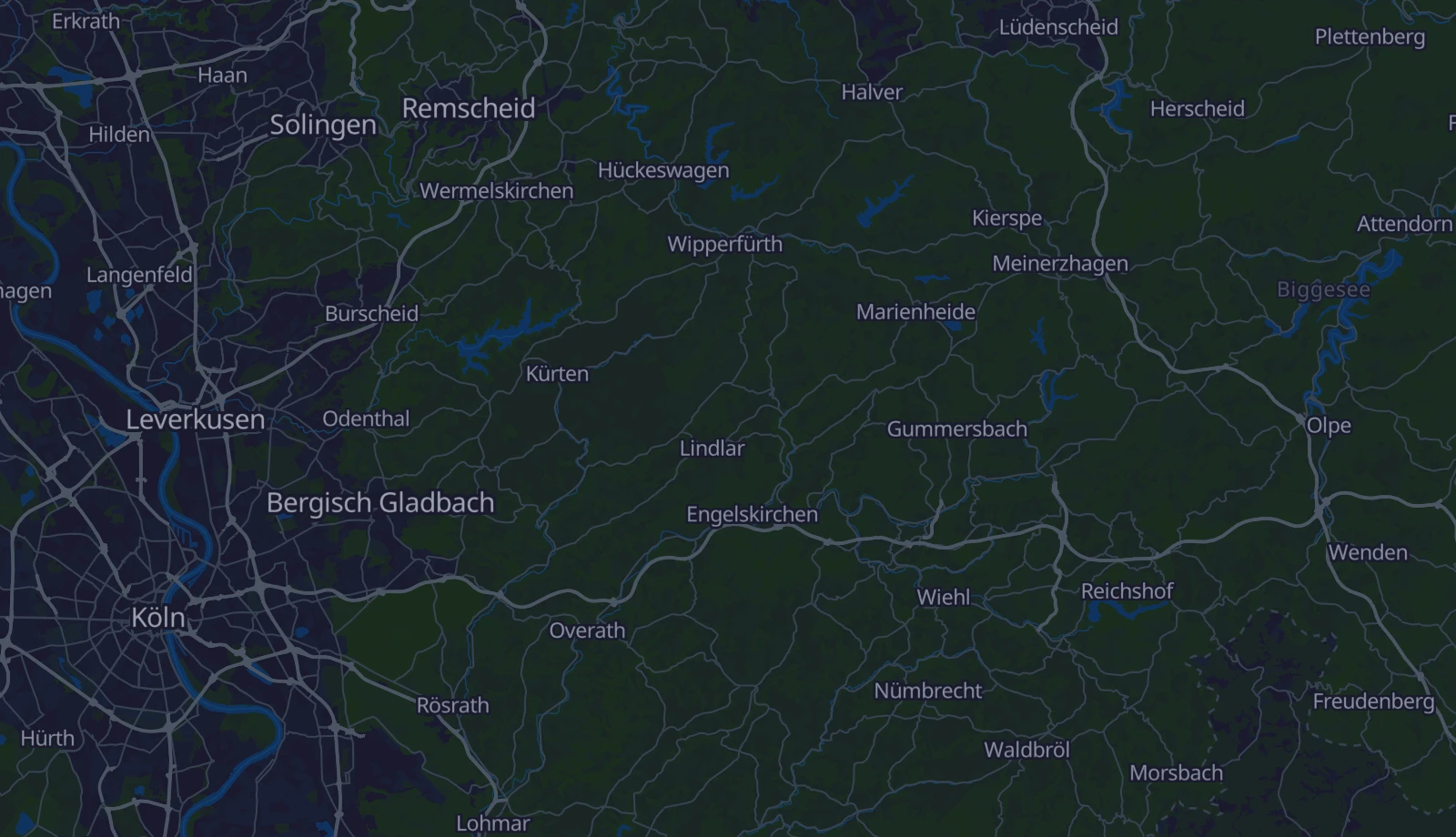 Karte der Region Bergisches Land